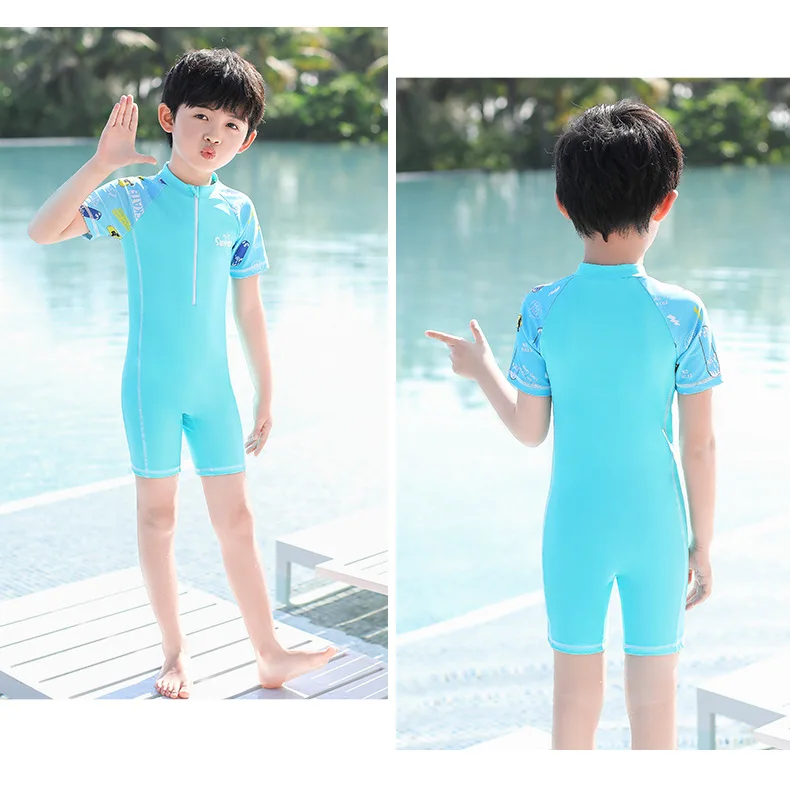 Boy UV Protection One Piece Bathing Swimwear UPF50+Front Zipper Surfing Beach Rash Guard Children Quick-Drying Diving Suits