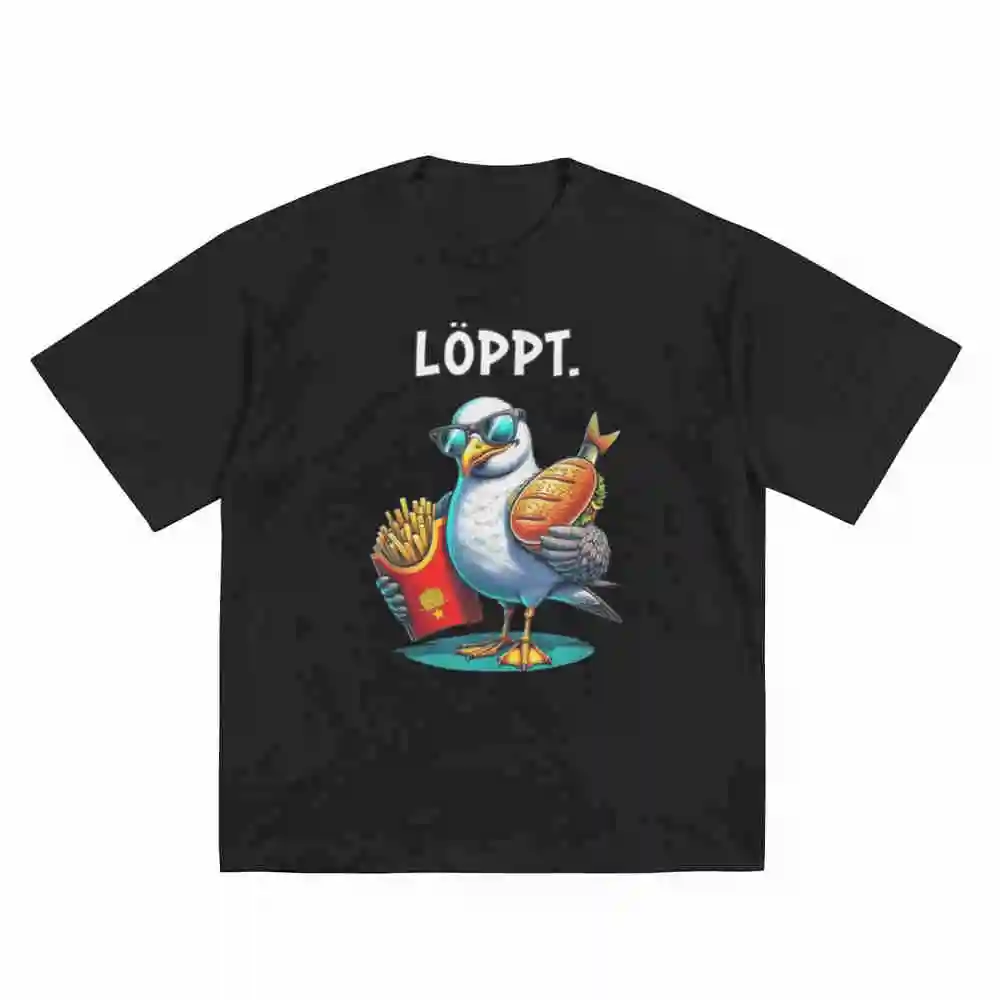 Seagull Fries Fish Sandwich Low German Saying Short Sleeve Tee 100% Cotton T-Shirt