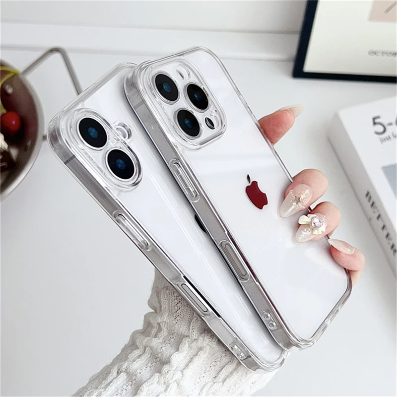 Transparent Shockproof Acrylic Case For iPhone 16 15 14 13 12 11 Pro XS Max X XR 7 8 16 Plus SE Silicone Bumper Clear Hard Cover