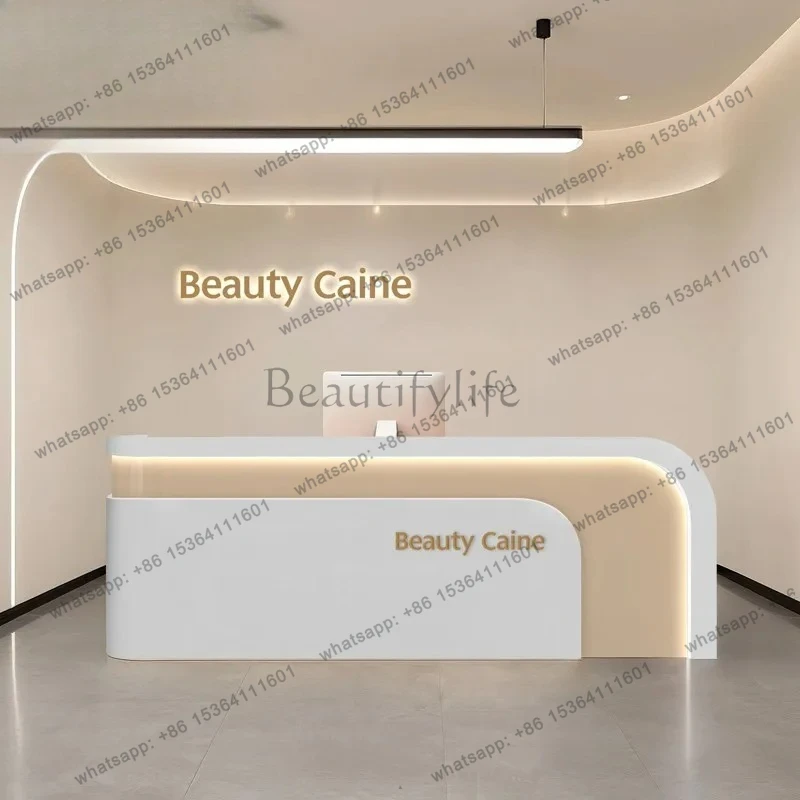 Beauty Salon Curved Cashier Counter Dental Bar Dance Training Institution Company Front Desk Reception Desk