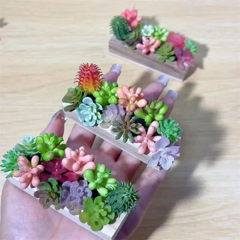 ⭐HOT❗ 1PC Miniature Wooden Trough Simulation Green Plants Model Dollhouse Mini Landscape Garden Courtyard Scene Photography Prop
