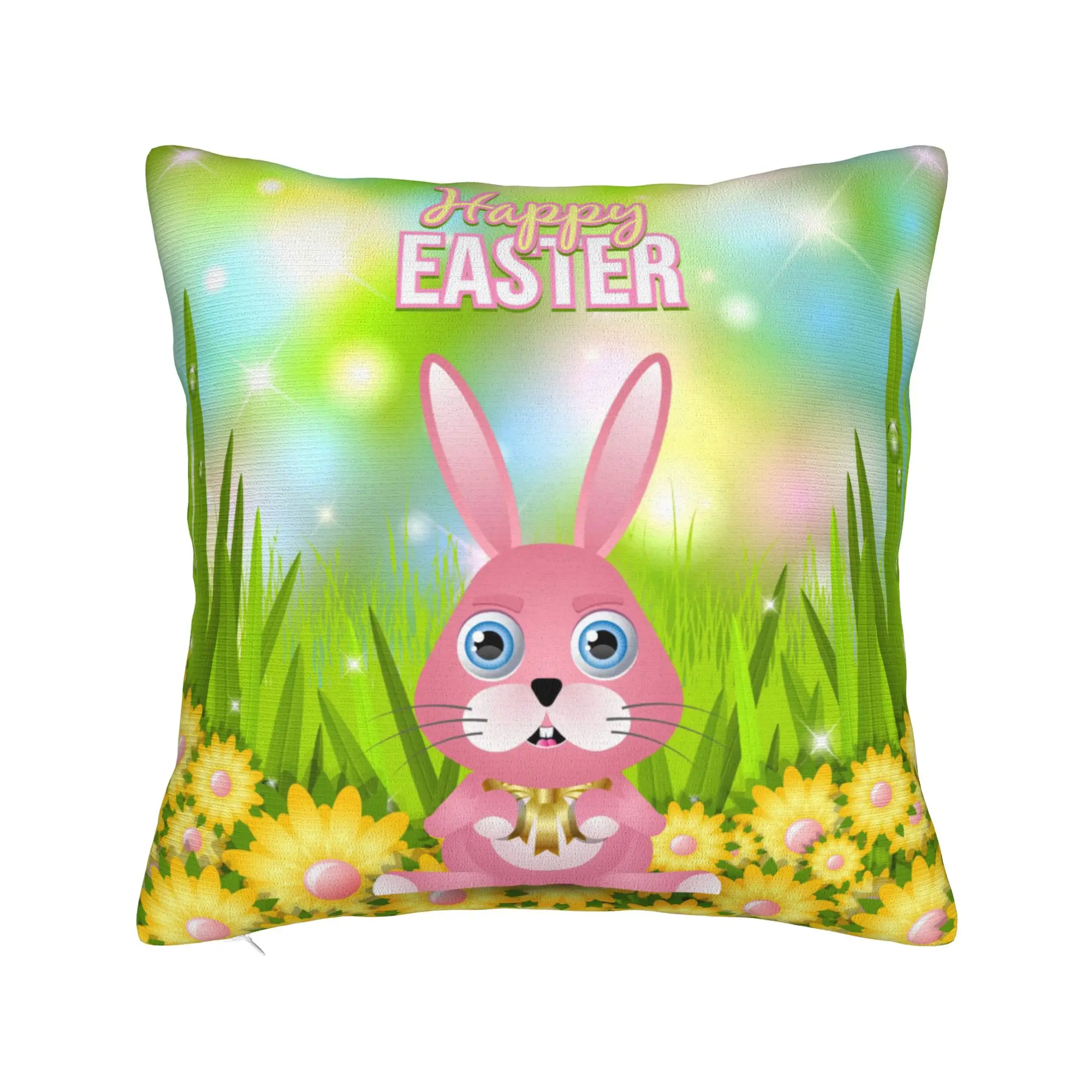 Colorful Easter Card with Bunny Pillow Case  Graphic Pillow Cover Morden Pillowcases For Sofa Car Home Decor