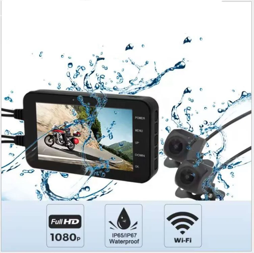 1080P Motorcycle Waterproof 140 Degree Wide Angle Camera WiFi Dash Cam Front Rear Driving Video Recorder Black Box
