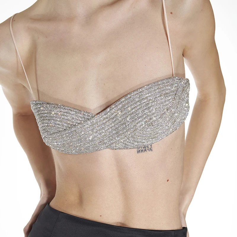 

Crystal-embellished Bandeau Bandeau Top With Crystals In Silver