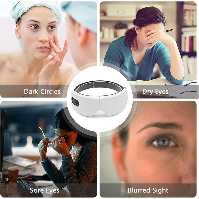 Eye Massager with Heat,Migraines Relief, Vibration and Bluetooth Music, Smart Massage Eye Mask for Eye Strain, Improve Sleep