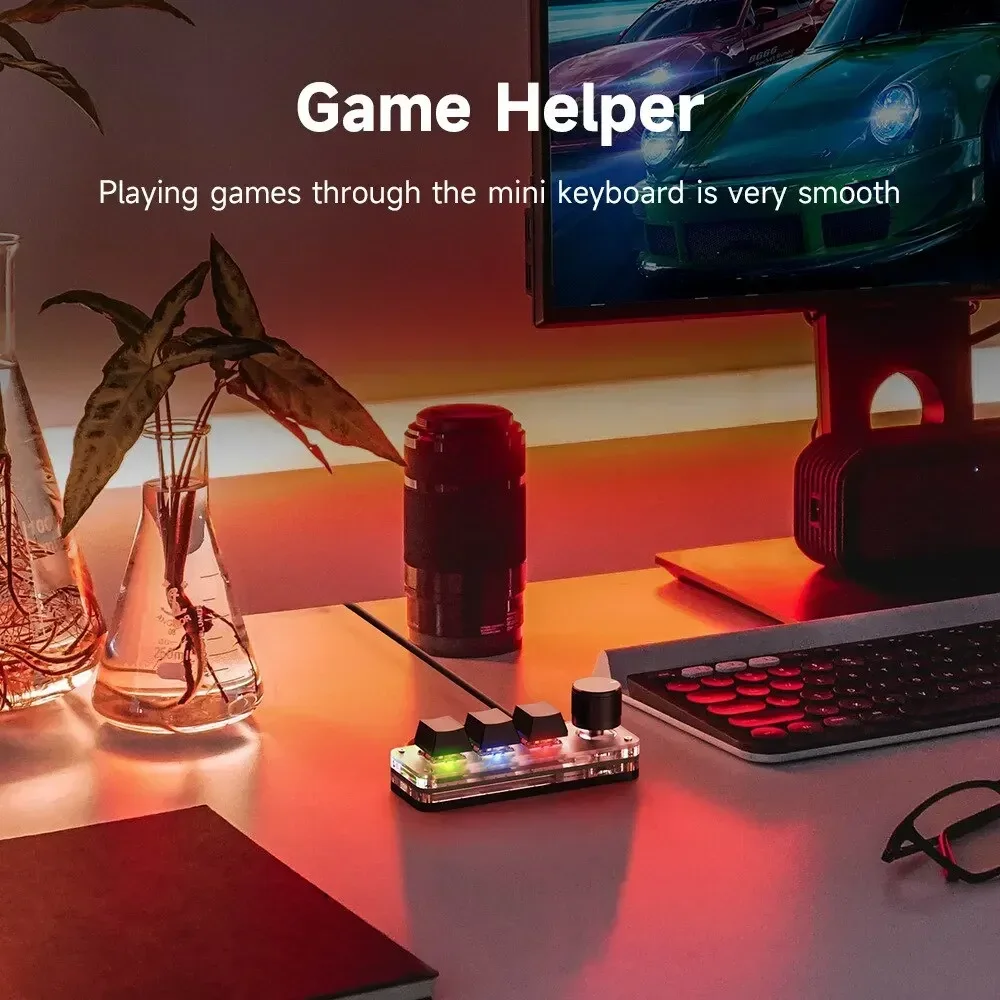 3 Keys 1 Knob Mini Macro Mechanical Keyboard USB RGB Gaming Custom Programming Knob Portable Custom 3Keys Switch For Photoshop