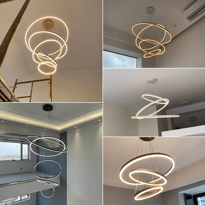 Imagem -06 - Modern Led Ring Chandelier For Living Room Dining Room Bedroom Kitchen Teto Pendant Light Home Lighting Interior Decoration