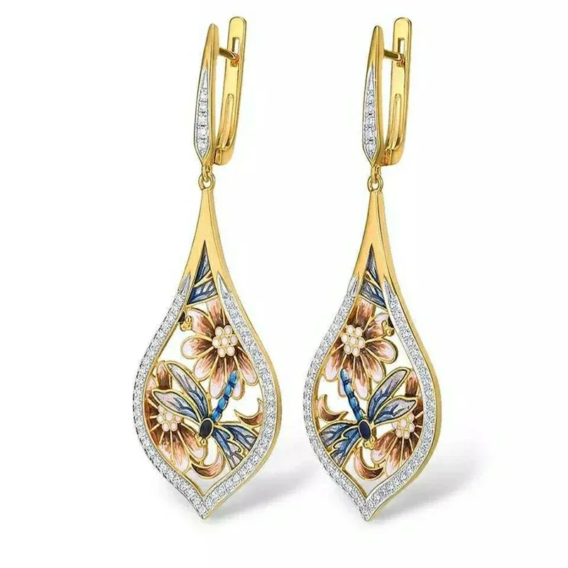 14K Yellow Gold 2 Carats Diamond Earring for Women Fashion Bizuteria White Topaz Gemstone Orecchini Kolczyki Drop Earring Female