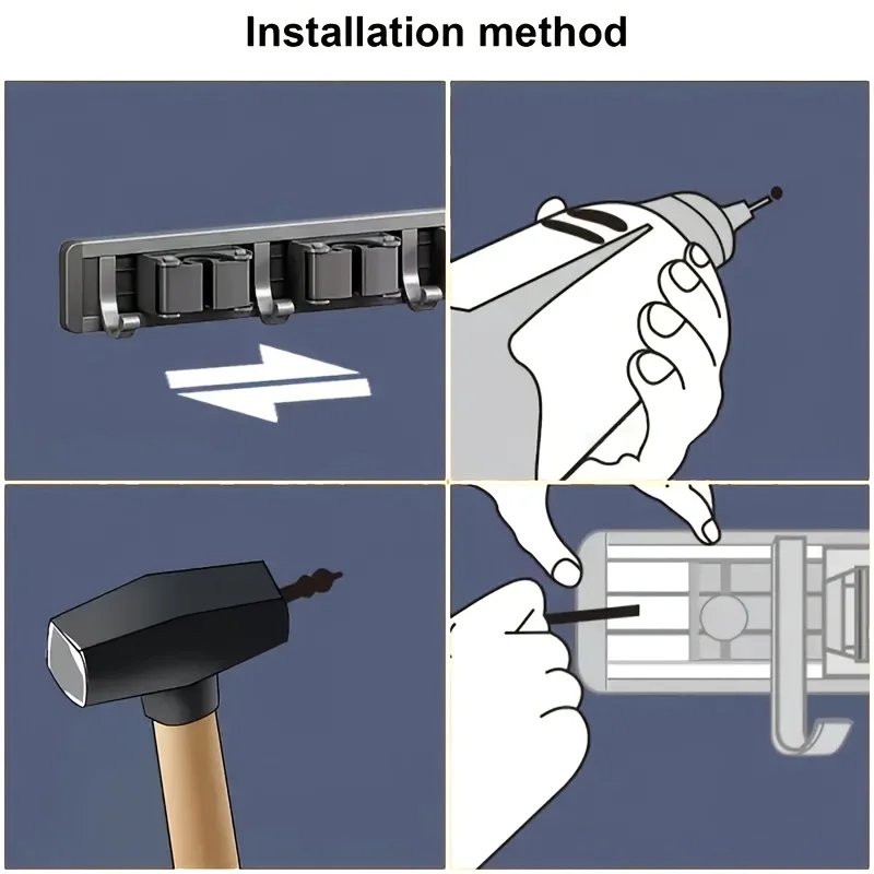 1pc Metall Mopp Rack Und Wand Lagerung Rack Mit Abnehmbaren Haken Platzsparend Für Mops Besen Tücher und Reinigung Werkzeuge – Detail 8