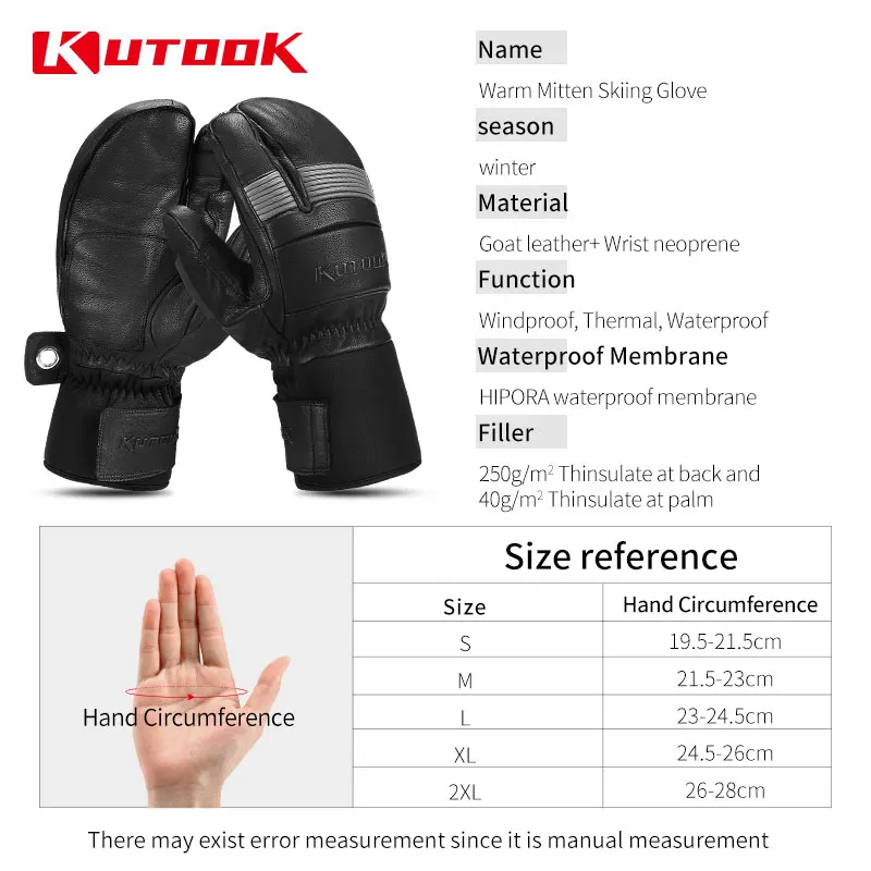 KUTOOK Winter Ski Gloves Thermal Skiing Snowboard Gloves Mittens Leather Outdoor Snow Gloves for Skiing  Protection Accessories