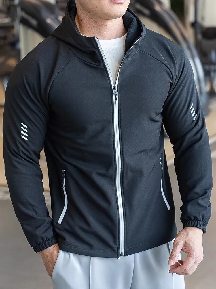 Winter fleece Running Hooded Jacket Men Sport Jacket fitness Gym Outdoor Quick dry waterproof Coat Cycling Sports windbreaker