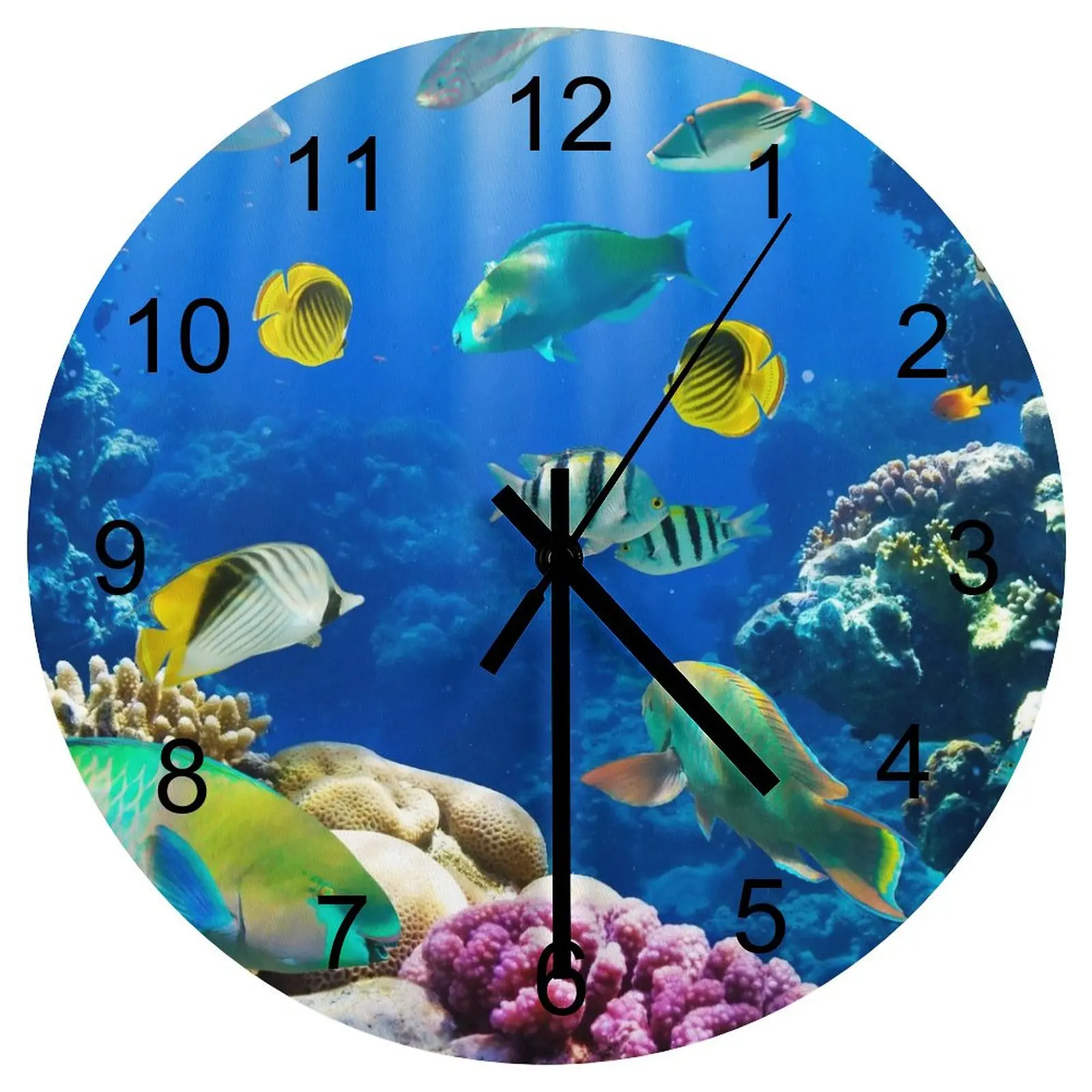 

Study Wall Clock Underwater world Orderly fish Clocks 12 inch Mute Wood Round Patterned DIY Theme Fantasy