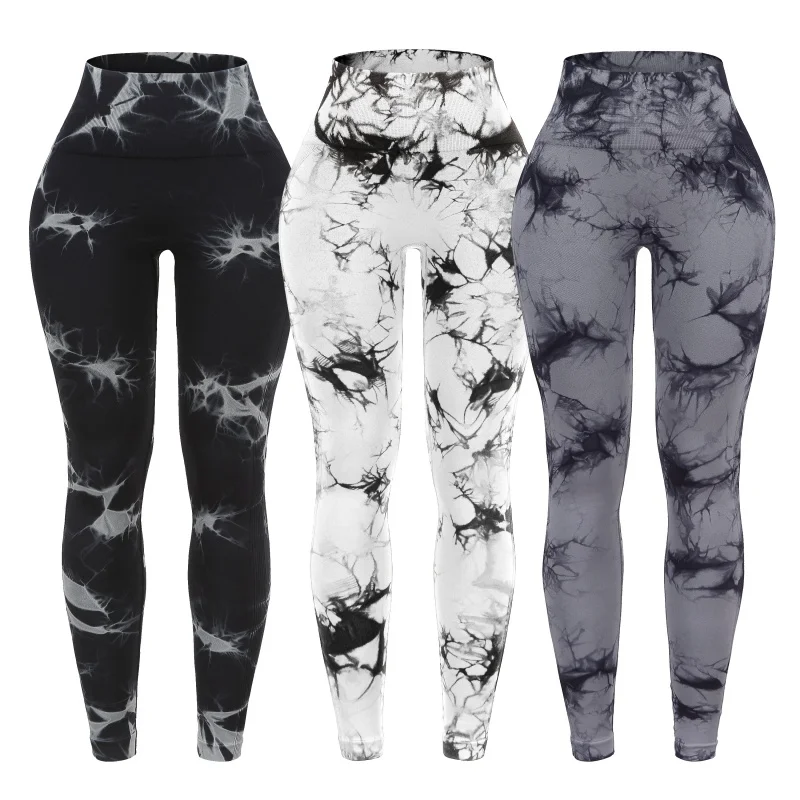 3 Piece Workout Leggings Sets for Women High Waisted Tie Dye Gym Scrunch Butt Lifting Seamless Yoga Leggings Athletic Pants