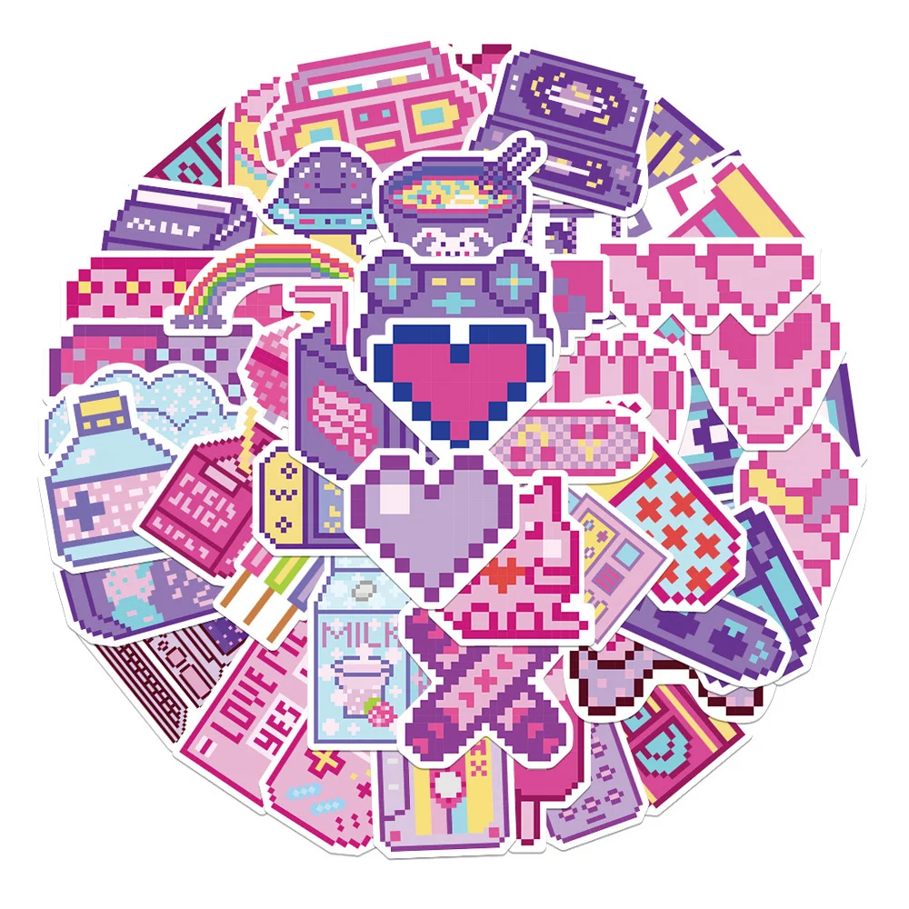 

50PCS Ins Pixel Style Trendy Graffiti Waterproof Sticker Toy Decoration Notebook Children Gift Ipad PVC Sticker