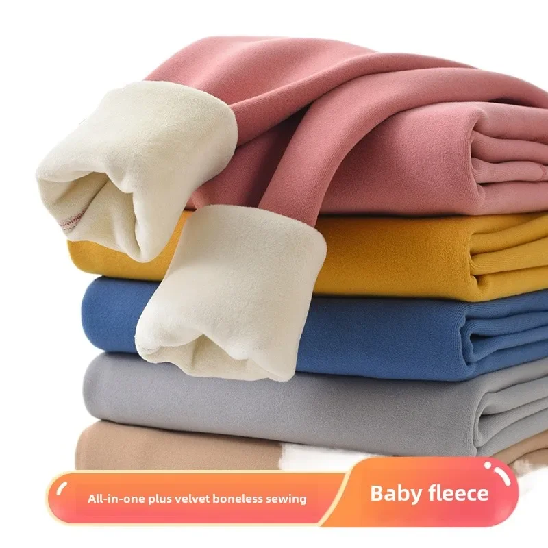 Class A Baby Fleece Teen Children's Thermal Underwear Set Padded Thicken Warm Clothing Boys Girls Seamless Soft Cozy Long Johns