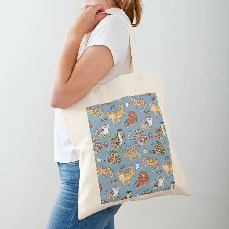 

Reptile Pets Pattern - Blue Tote Bag Customizable tote bag bag for beach reusable shopping Beach