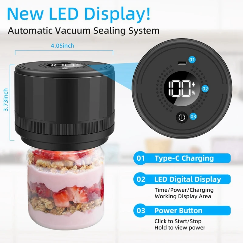جرة ميسون كهربائية طقم سدادة فراغية ، سدادة أوتوماتيكية متعددة الوظائف لتخزين الطعام ، برطمانات ماسون بالفم