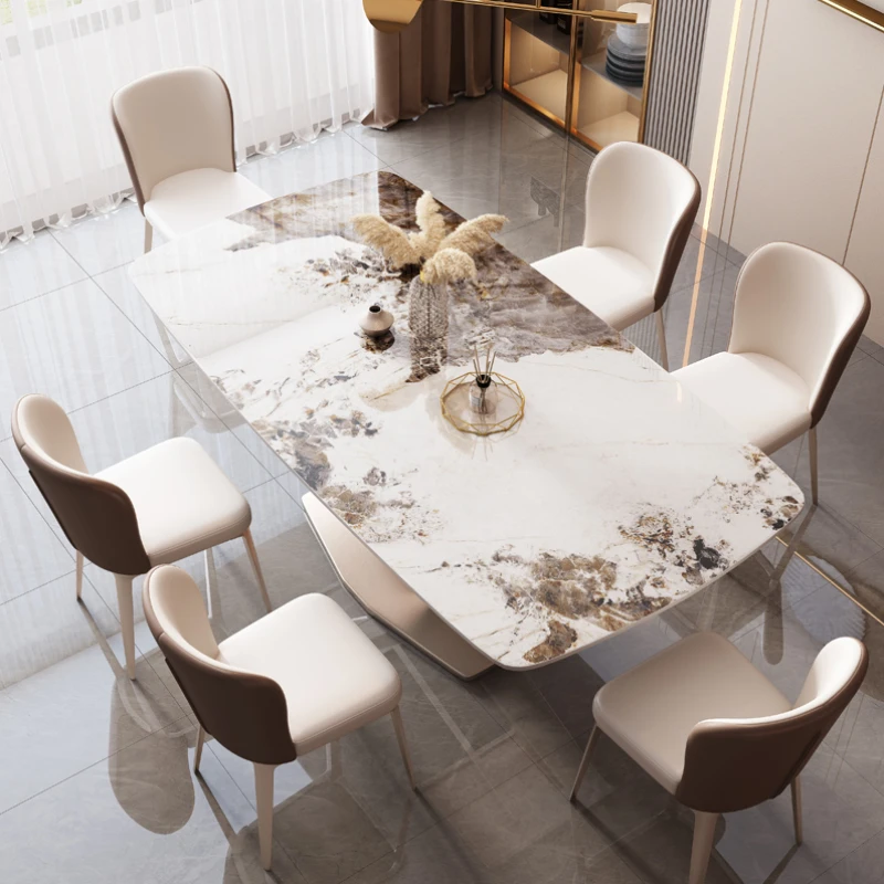 Metal Nordic Chairs Dining Table Kitchen Luxury Natural White Marble Dining Table Restaurant Side Mesa De Jantar Home Furniture