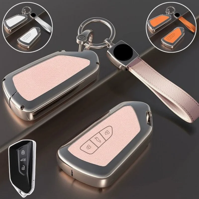 A + غطاء حافظة مفاتيح السيارة من الجلد من سبائك الزنك لسيارة VW Golf 8 Mk8 ID.3 ID.4 Octavia GTD #1