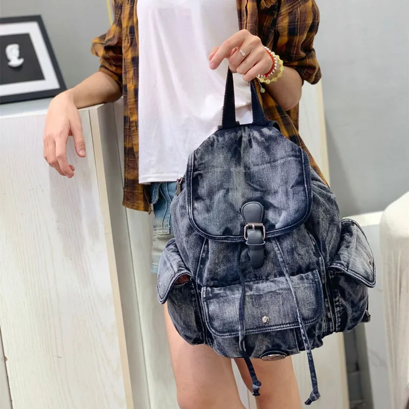 

2025 new retro wash denim bag backpack women's leisure backpack canvas school bag holiday trip