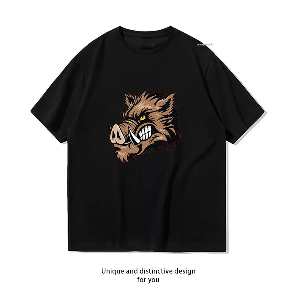 Fierce Boar Head Graphic T-Shirt Casual cotton graphic t shirts Creative streetwear Classic O-neck shirt