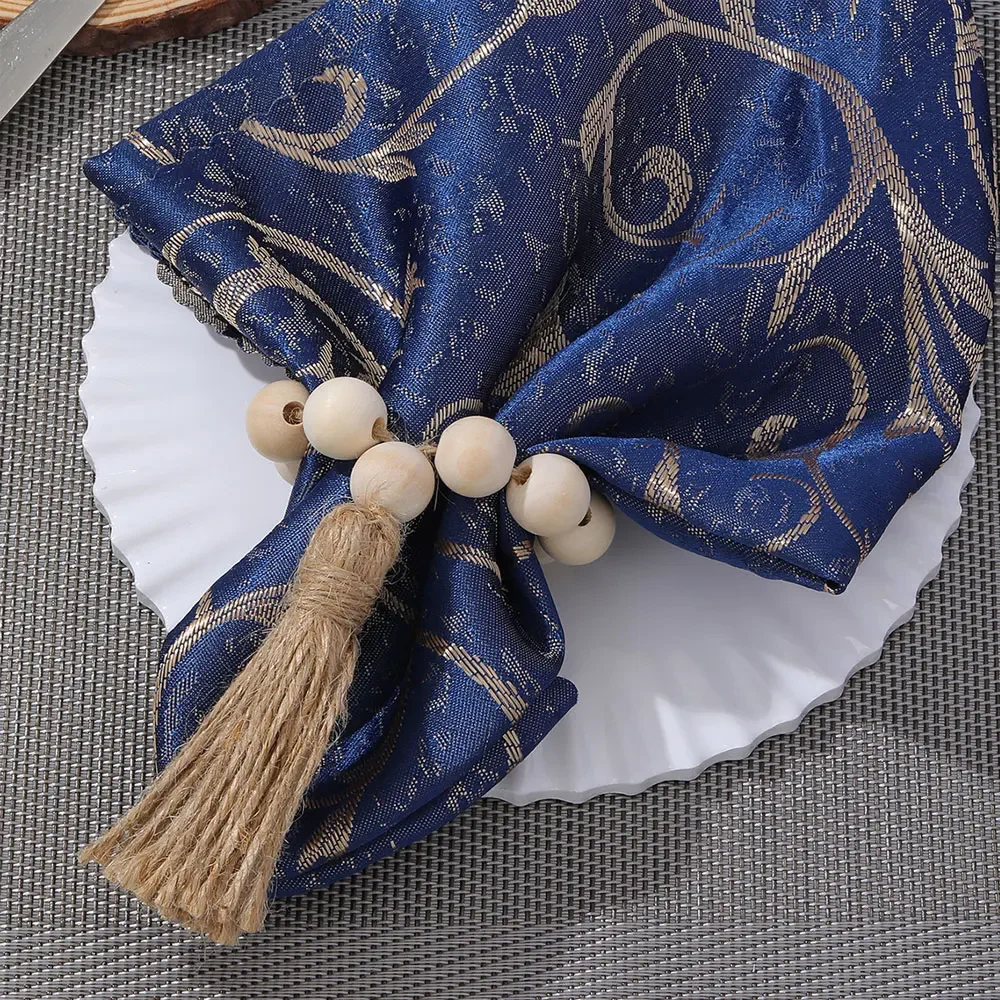 

1pc Wood Bead Napkin Rings Holders with Hand-Woven Tassels Ornament Christmas Farmhouse Wedding Home Table Decoration