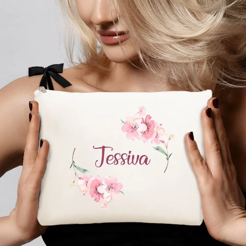 Custom Floral Makeup Bag Personalized Name,Gifts for Women Including Bridesmaids for Bridal Partiesbachelorette Celebrations