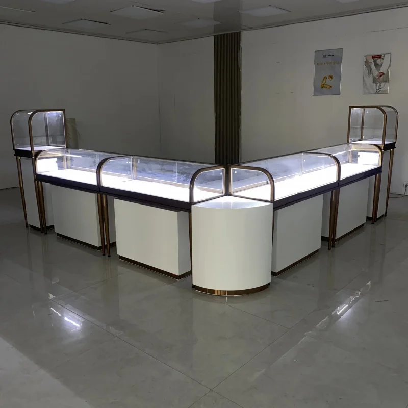 

Customize.High - End LED - Light Curved Glass Jewelry Display Cabinets Jewelry Merchandising Jewelry showcase Set