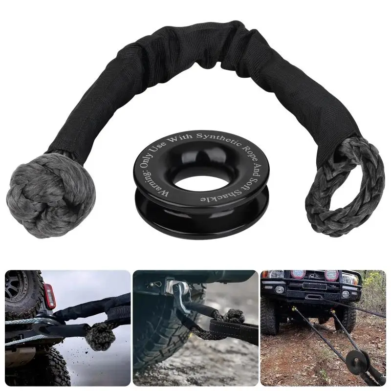 Heavy Duty Recovery Ring Snatch Block Soft Shackle High Strength Tow Winch Rope for ATV UTV Off-Road Truck Rescue