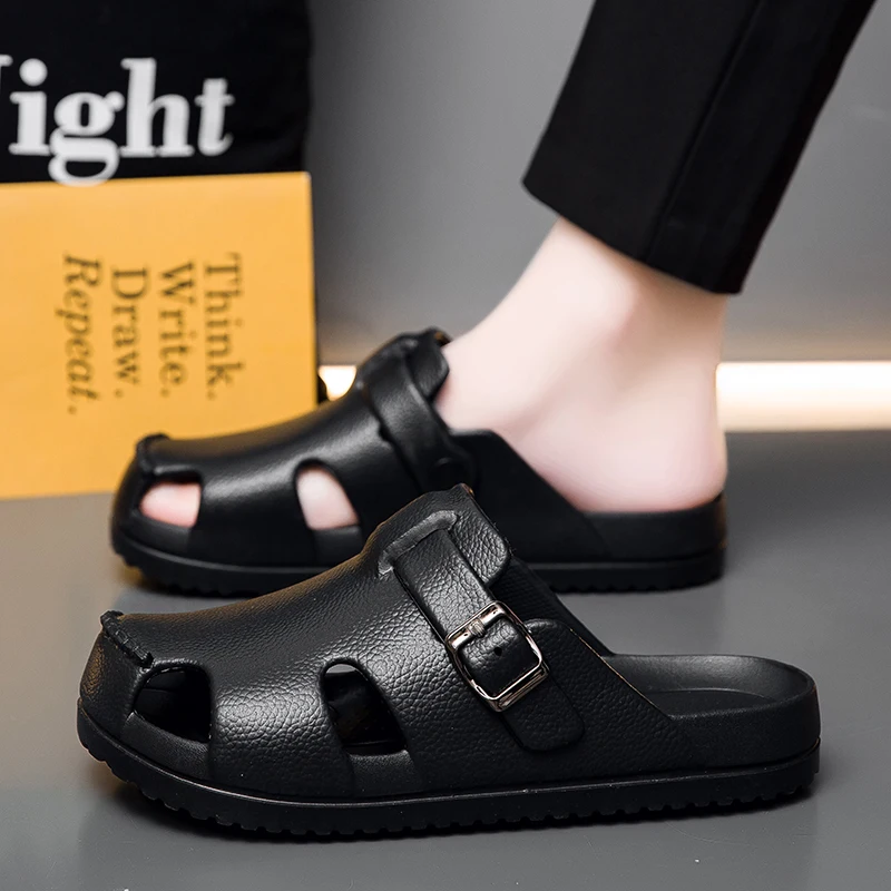 

Men's Closed-Toe Slippers Thick Sole Non-Slip Breathable Indoor Outdoor Sandals for Men Arch Support Slides Comfort Home Shoes