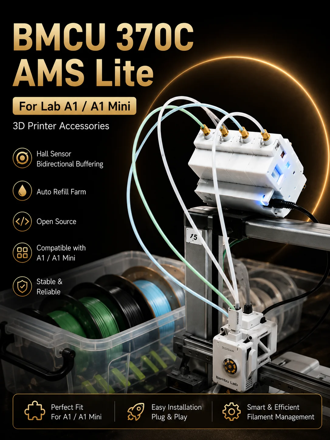 Creativity Bmcu 370C AMS Lite BMCU370C Automatischer Nachfüll-Filament-Feeder mit Hall-Sensor und Bi-Pufferung für A1 A1mini 3D-Drucker AMS MMU