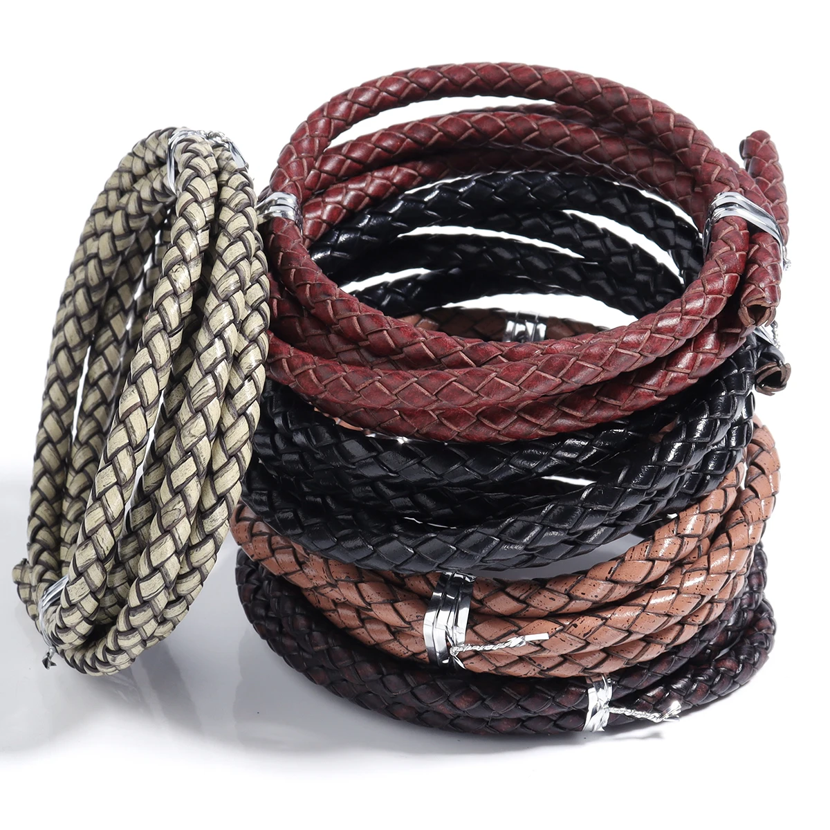 1 Meter 6mm Runde Geflochtene Echte Lederschnur Vintage Lederband für Schmuckherstellung DIY Armband Halskette Zubehör