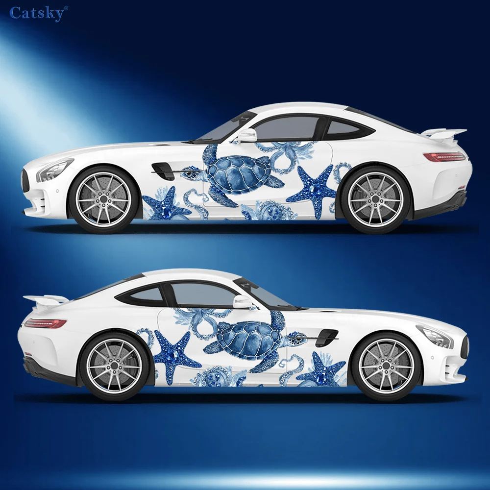 Underwater sapphire sea turtle animal decals, durable, fade-resistant, easy to install and remove - enhance your vehicle's aesth