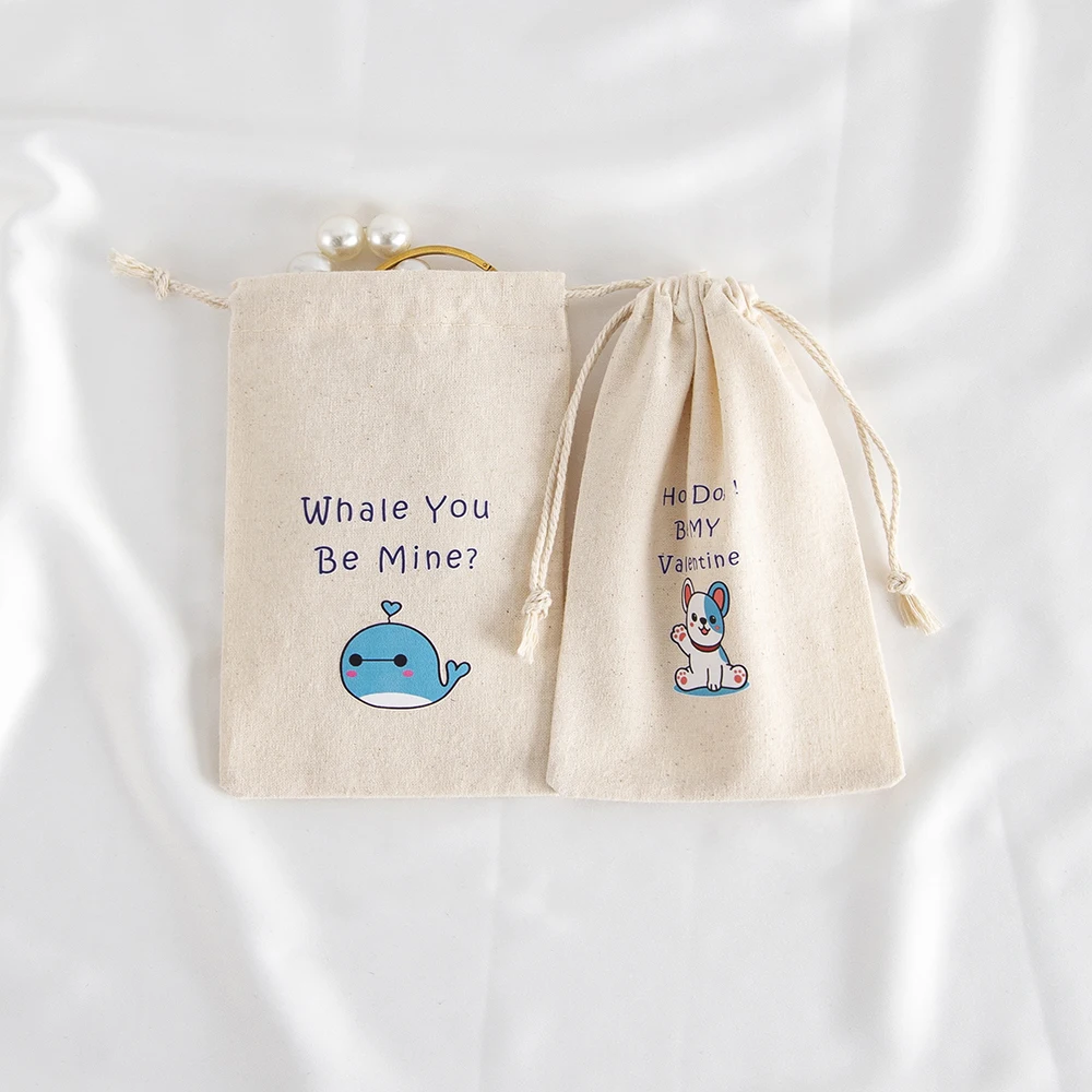 5 Stück Schmuckbeutel mit Kordelzug aus Musselin-Baumwoll-Canvas, Valentinstag-Geschenkbeutel für Süßigkeiten, Geschenke und Leckereien, Tasche für Kinder und Jungen, Partygeschenke – Detail 11