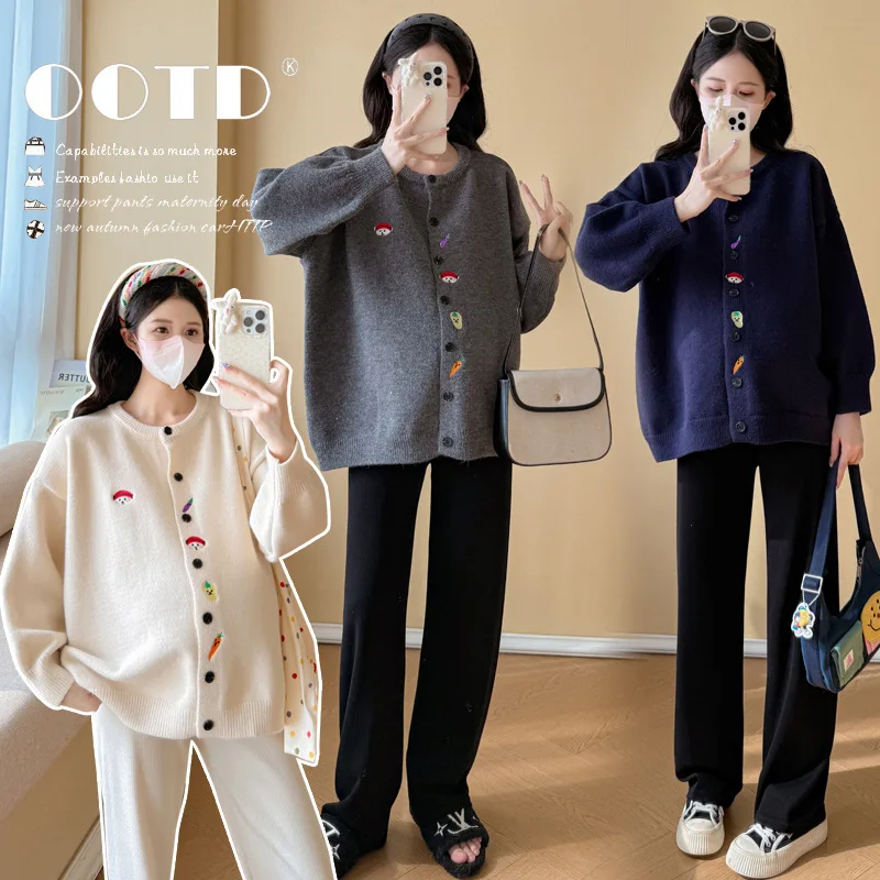 maternity-sweater-autumn-winter-loose-slim-thick-soft-comfortable-simple-cute-embroidery-knit-cardigan-coat-for-pregnant-women