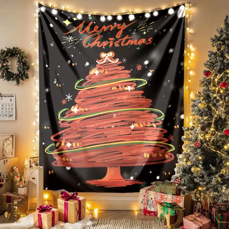 VIKAMA Christmas Wall Tapestry Winter Snow Town Scenery Backdrop Polyester Wall Hanging Bedroom Dorm Living Room Home Decor