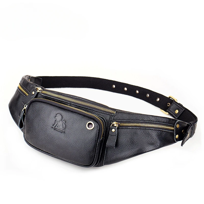 Fanny Packs de couro genuíno para homens, saco de cintura masculino, saco de couro, esporte, lazer, moda, marca de alta qualidade