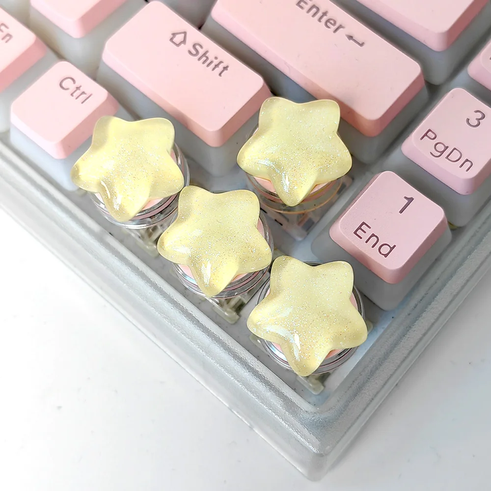 Four round stars Yellow translucent stars Nail art 3D positioning direction keys Special keys for mechanical keyboards