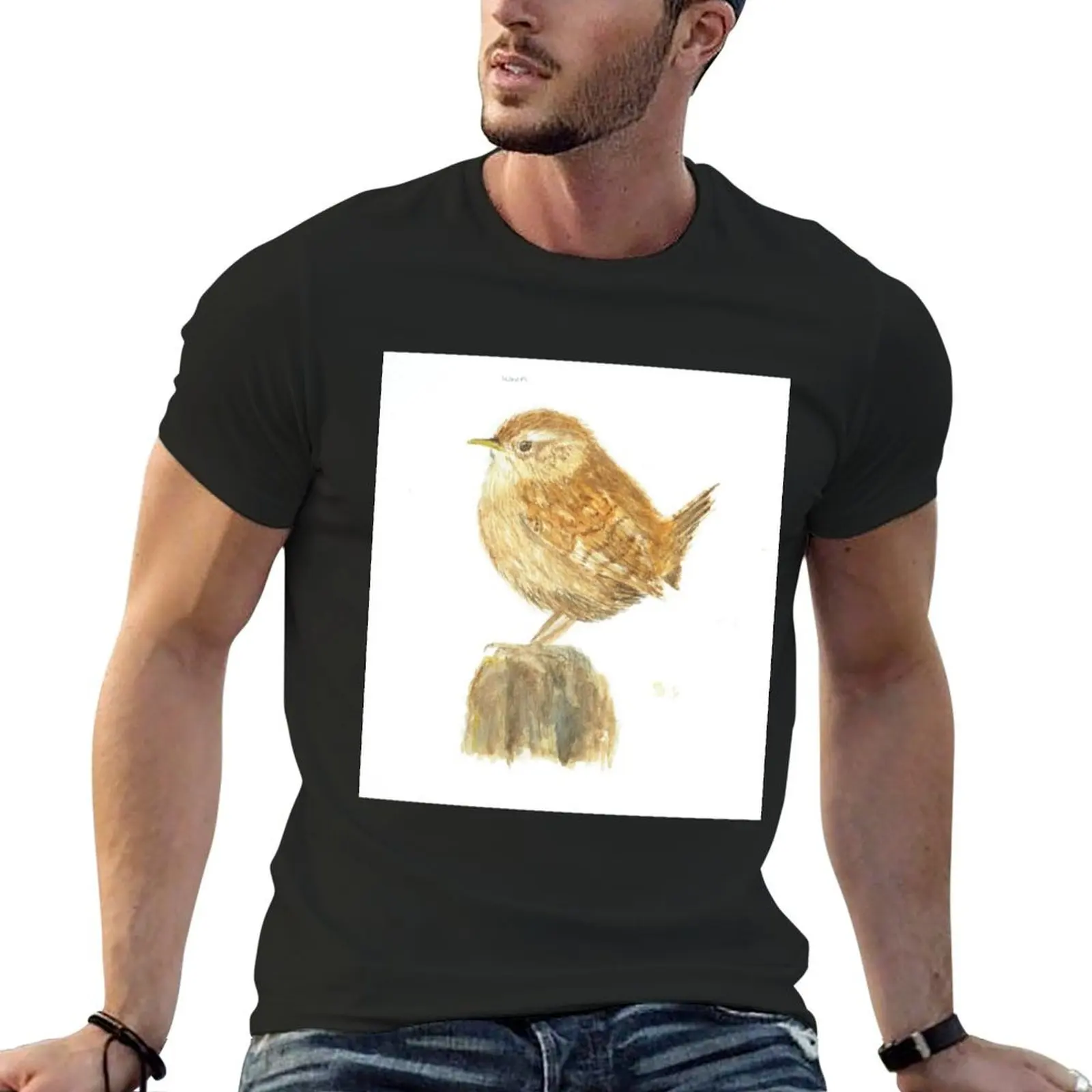 watercolour wren T-Shirt tees boys animal print basketball graphic tees men workout shirt