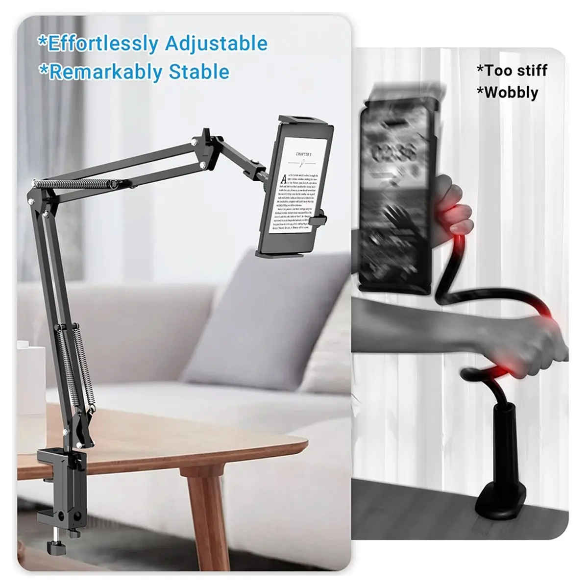 A86G NEW Hands-Free Bedside Tablet Holder with Auto Clicker, Adjustable Desk Arm Stand for Phone Tablets
