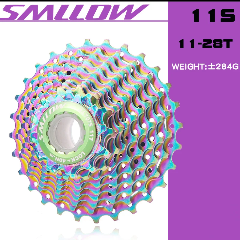 SMLLOW MTB Cassette Flywheel Chain 11-speed 11-28T Mountain Bike Flywheel Colorful Bicycle Parts  Rainbow Sprocket