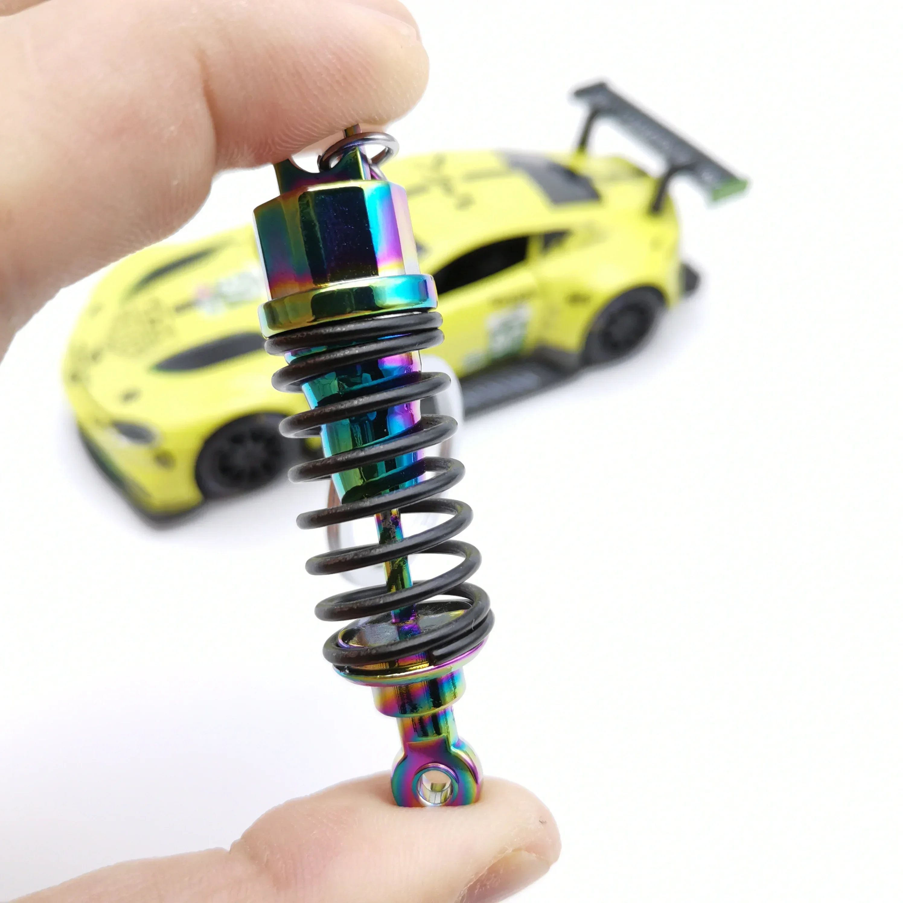 Chrome Car Parts Keychain Metal Keyring Wheel Hub Nitrogen Gas Bottle Shock Absorber Key Chain Whistle Turbine Auto Interior