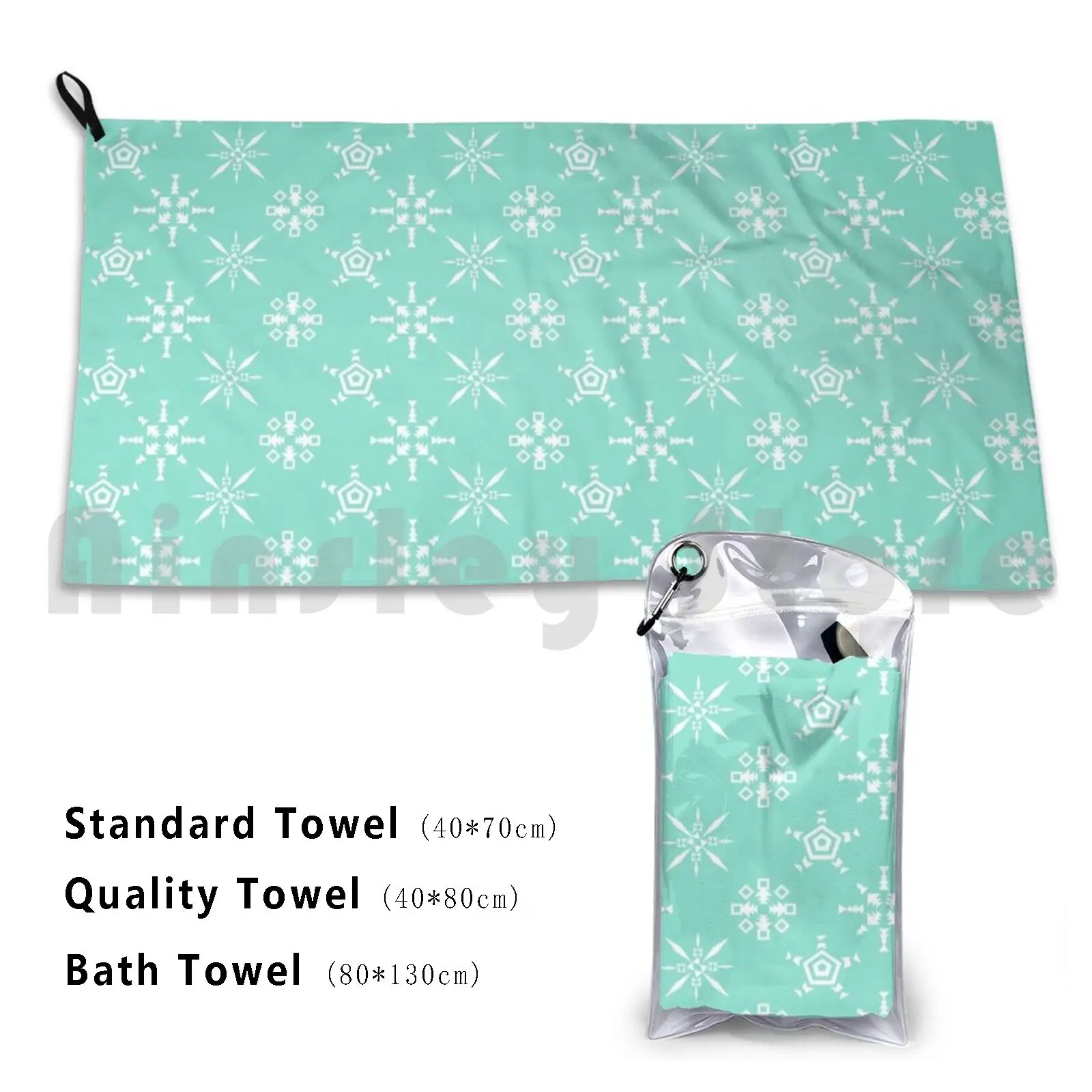 Light Green Snowflake Pattern Beach Towel Quick Dry Quality Towel Snowflake Winter Snow Cold Pattern Abstract Geometric
