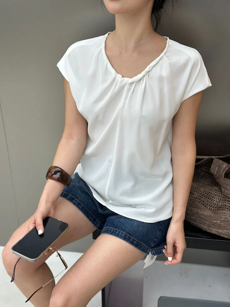 

Шелковая футболка без рукавов серии Color Silk: стильный топ с круглым вырезом, влагоотводящий, для уличного стиля, летний