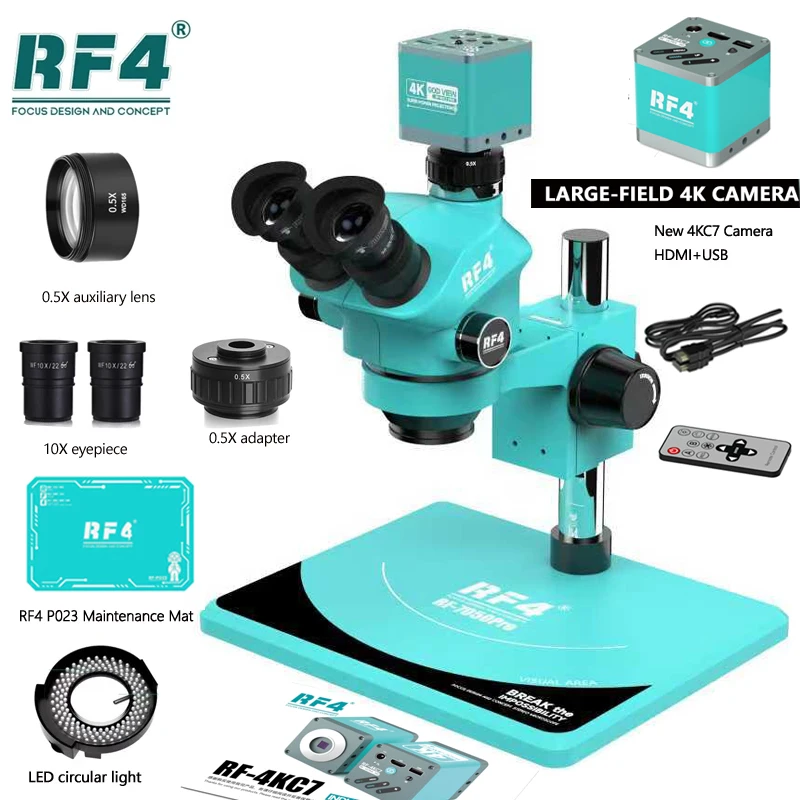 RF4 Base Plate Stereo Trinocular Microscope Jewelry Soldering Coins Phone PCB 4K 2K HDMI USB Camera Electronic Magnifying Glass