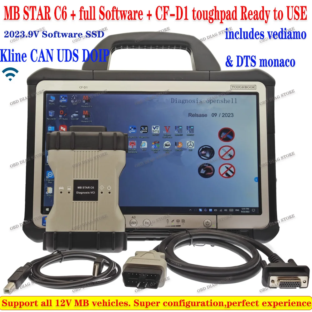 MB STAR C6 DOIP C6 Diagnostic VCI con aggiornamento Software completo V2024-3 supporto Online nuovi modelli con CF D1 per auto BENZ 12V