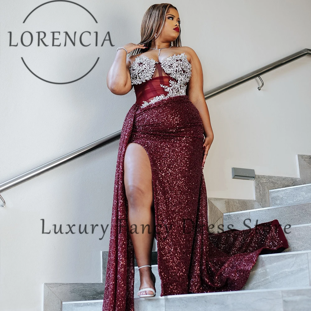 Squisiti abiti da ballo con paillettes 2025 Abiti da festa di nozze con sirena con paillettes lucide Abiti da cerimonia nuziale senza maniche con spacco laterale personalizzato mariage femme