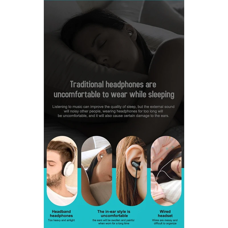 Caja de música de conducción ósea, Altavoz Bluetooth inalámbrico portátil, estéreo, bajo, almohada, mejora el sueño, Facebook, nuevo