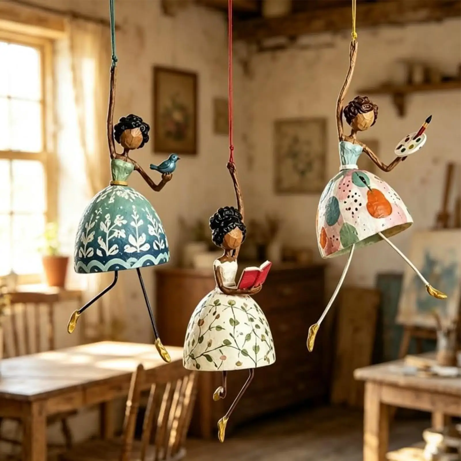 Whimsical Dancing Lady Wind Spinner Folk Art Wind Swaying Ornament Bohemian Dynamic Wind Chime Style Decor