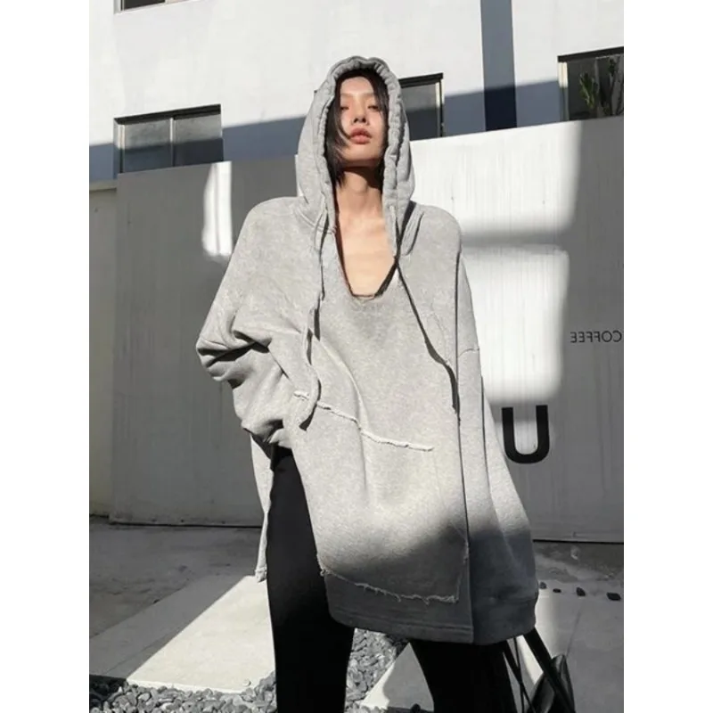 

SuperAen European and American Style Hooded for Women's Spring 2025 New Oversize V-neck Fashion Loose Casual Tops